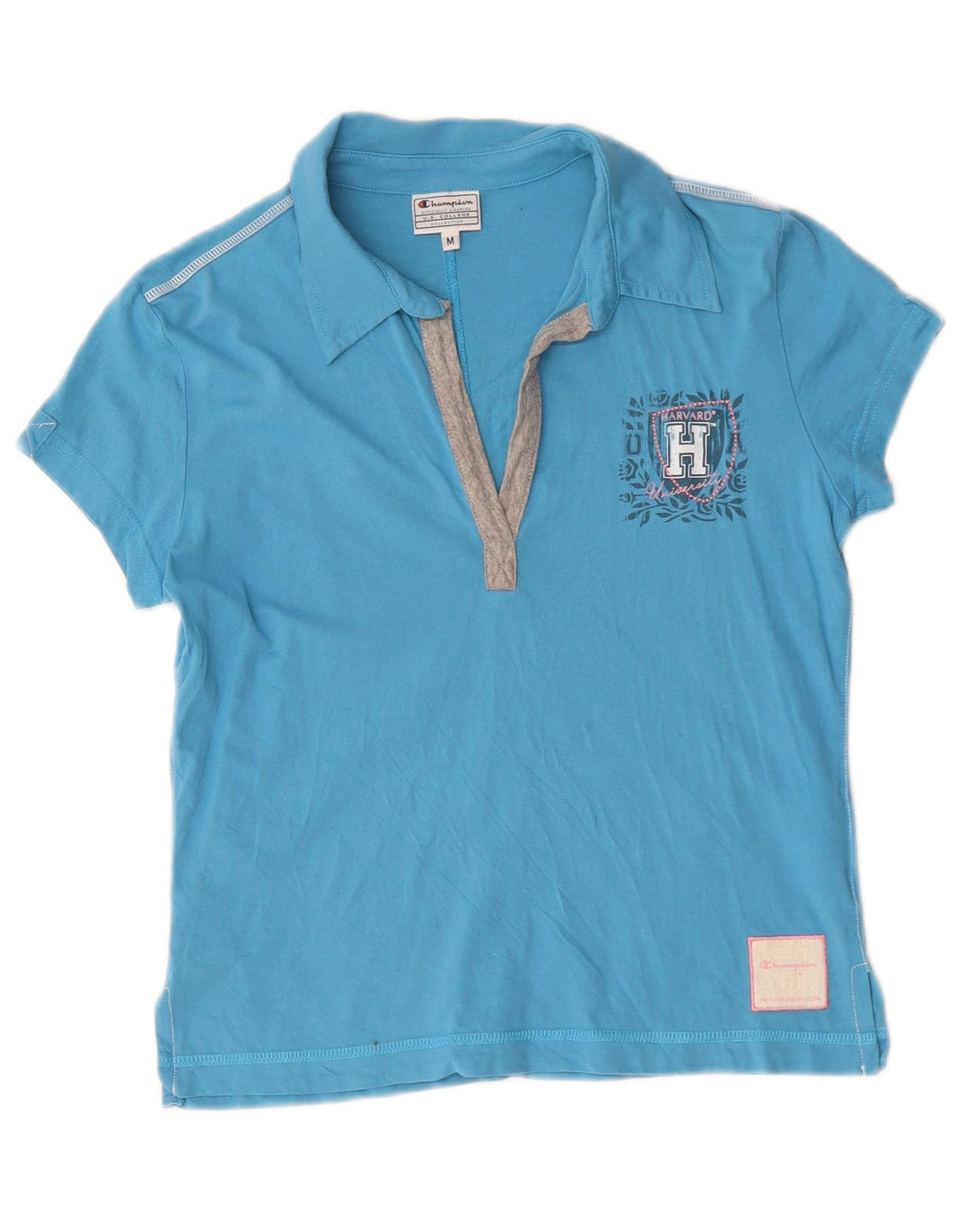 Champion Womens Harvard University Polo Shirt UK 12 Medium Blue Cotton