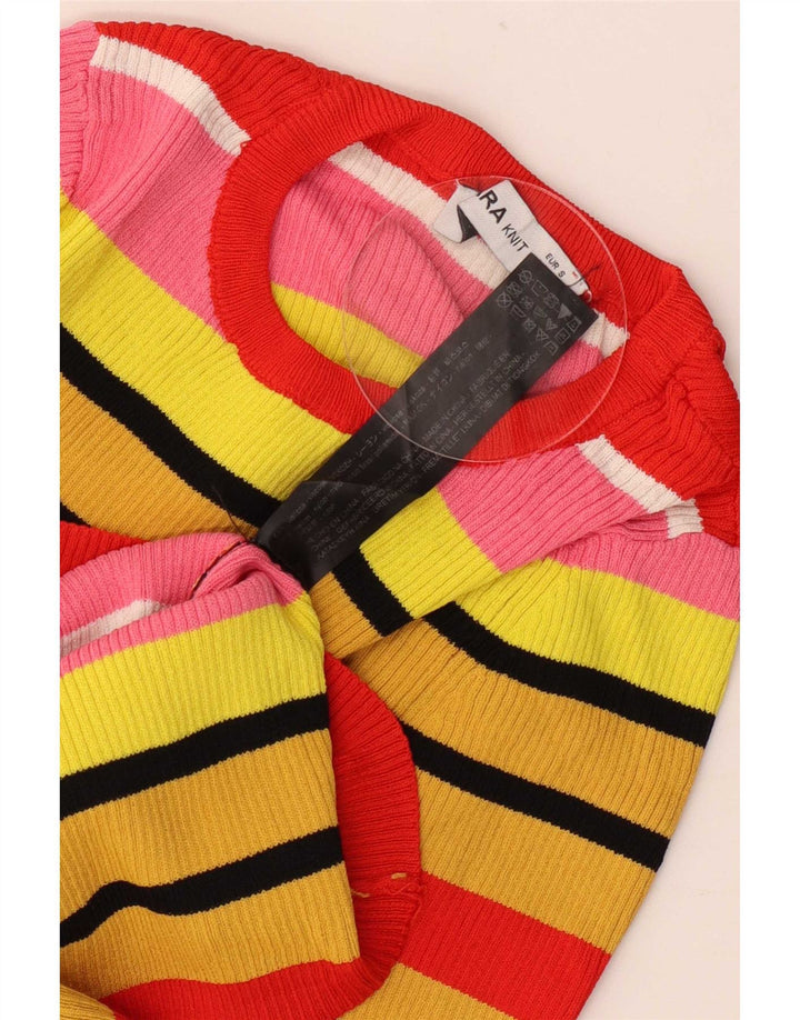 Zara Womens Crop Blouse Top UK 8 Small Multicoloured Striped Viscose