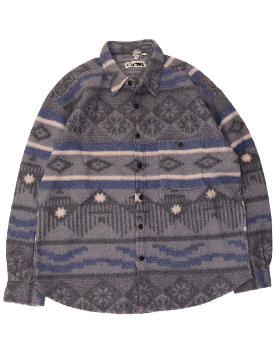 Vintage Mens Fleece Shirt UK 15 Medium Grey Geometric Polyester