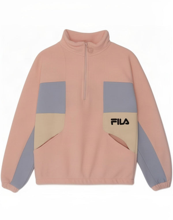 Fila Womens Graphic Zip Neck Fleece Jumper UK 10 Small Pink Colourblock