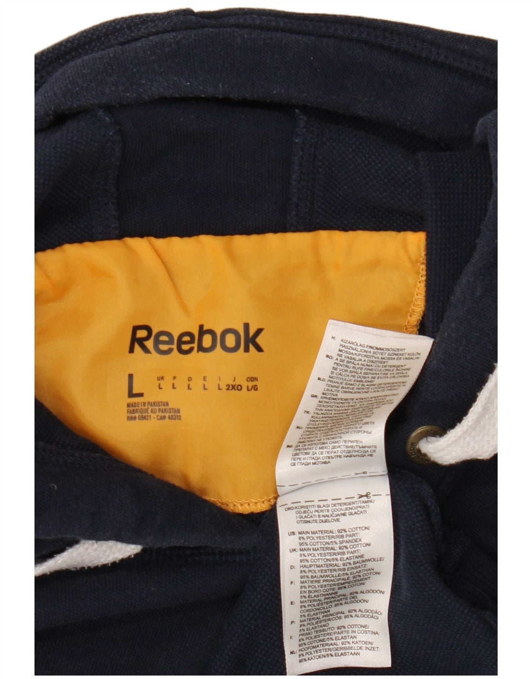 REEBOK Mens Graphic Hoodie Jumper Large Navy Blue Cotton