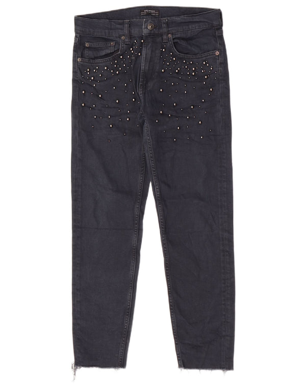 Zara Womens Slim Jeans EU 36 XS W26 L27 Navy Blue Spotted Cotton