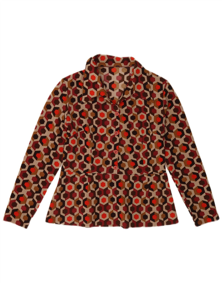VINTAGE Womens Long Sleeve Blouse Top UK 12 Medium Multicoloured Geometric