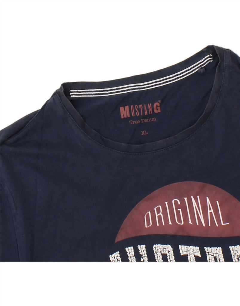 MUSTANG Mens Graphic T-Shirt Top XL Navy Blue Cotton | Vintage Mustang | Thrift | Second-Hand Mustang | Used Clothing | Messina Hembry 