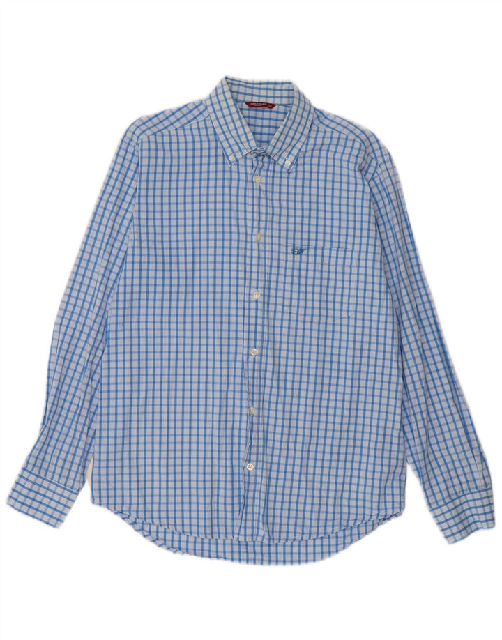Carrera Mens Shirt Medium Blue Check Cotton