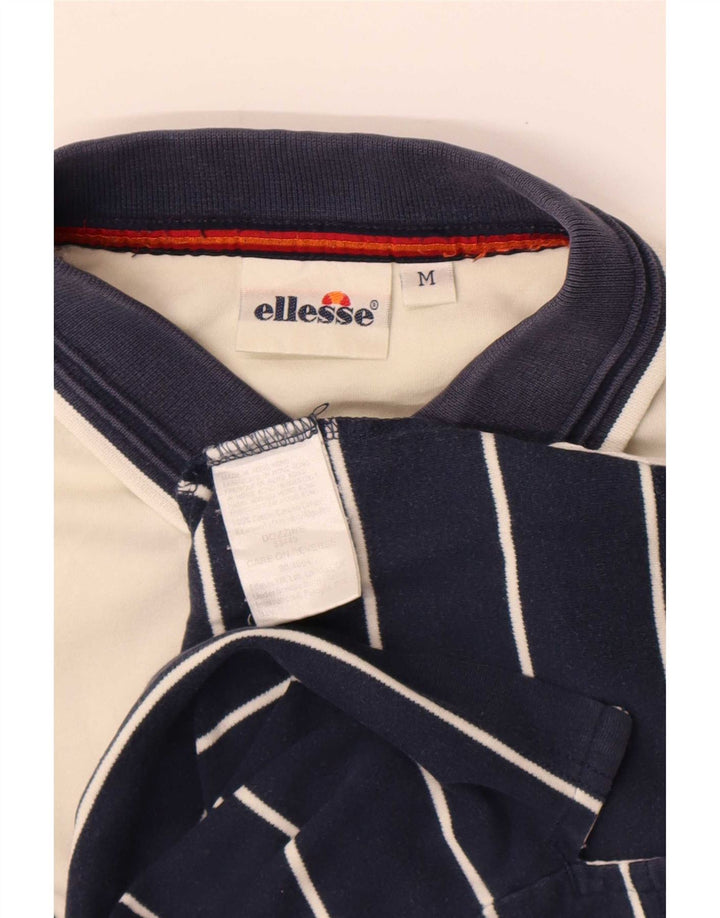 Ellesse Mens Polo Shirt Medium Navy Blue Striped Cotton