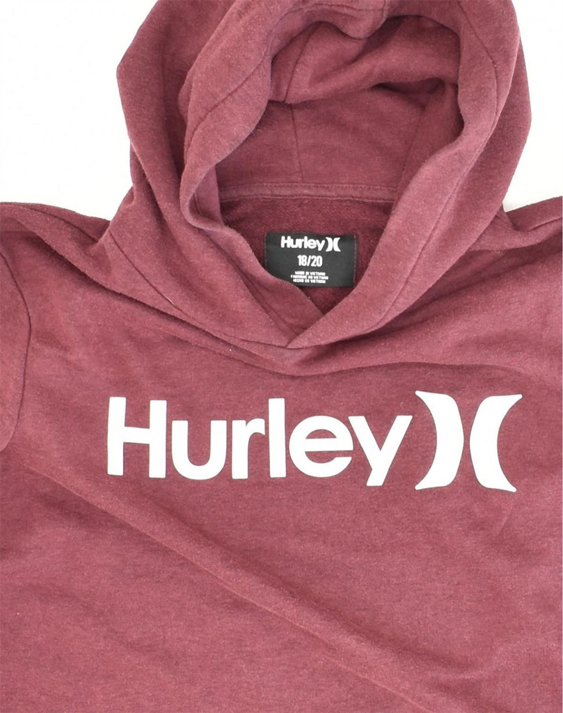 HURLEY Boys Graphic Hoodie Jumper 15-16 Years Maroon Cotton | Vintage Hurley | Thrift | Second-Hand Hurley | Used Clothing | Messina Hembry 