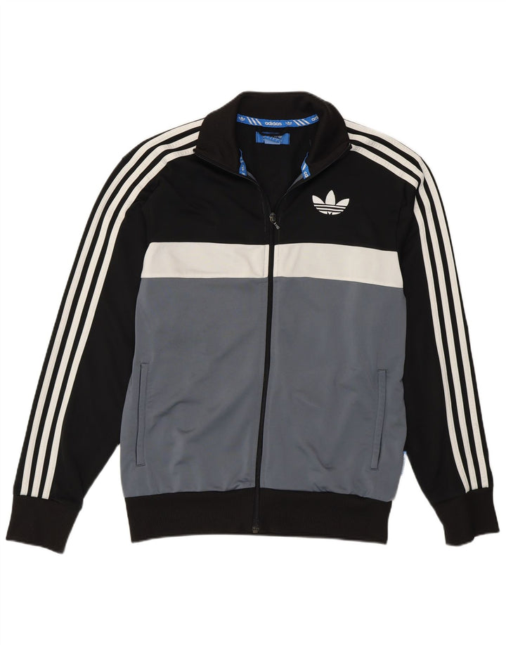 Adidas Mens Tracksuit Top Jacket Small Black Colourblock Polyester