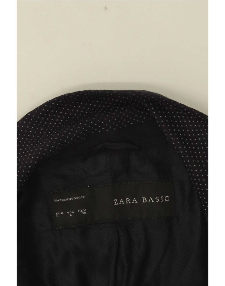 Zara Womens 1 Button Blazer Jacket UK 14 Large Navy Blue Spotted