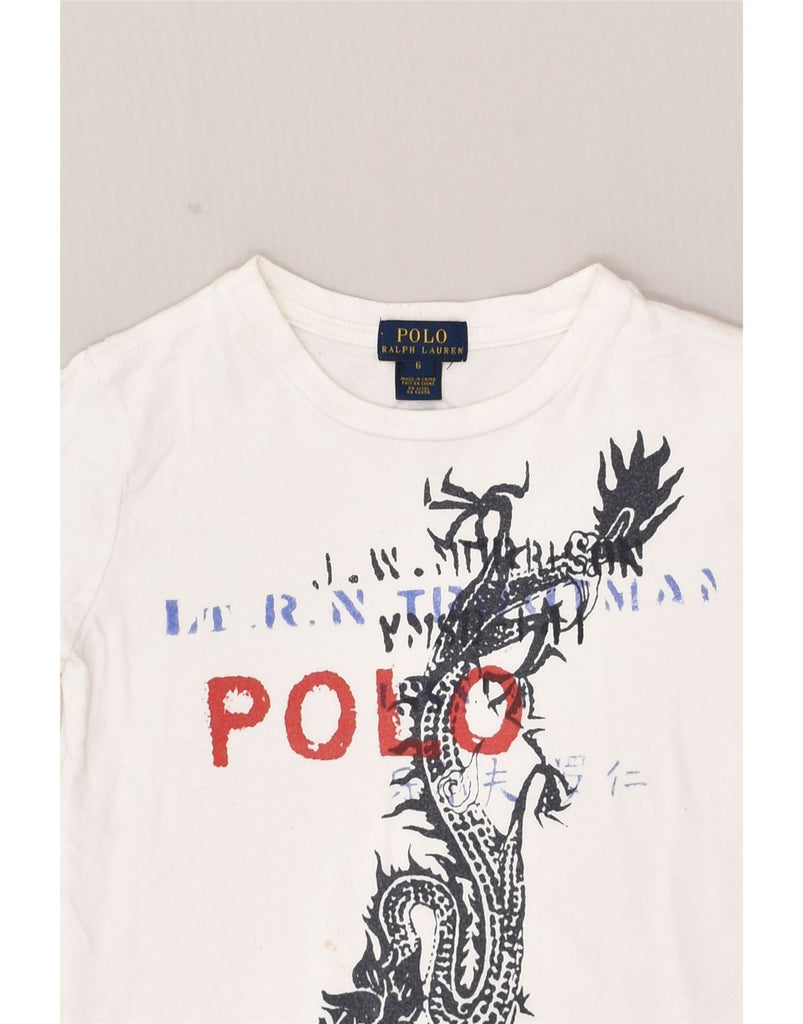 POLO RALPH LAUREN Boys Graphic T-Shirt Top 5-6 Years White Cotton | Vintage Polo Ralph Lauren | Thrift | Second-Hand Polo Ralph Lauren | Used Clothing | Messina Hembry 