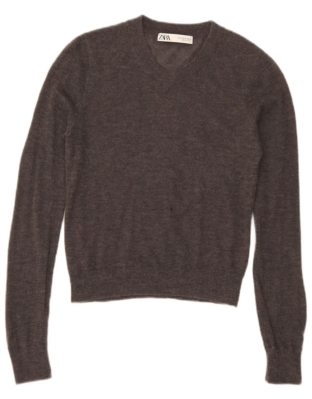 Zara Womens Crop V-Neck Jumper Sweater UK 10 Small Grey