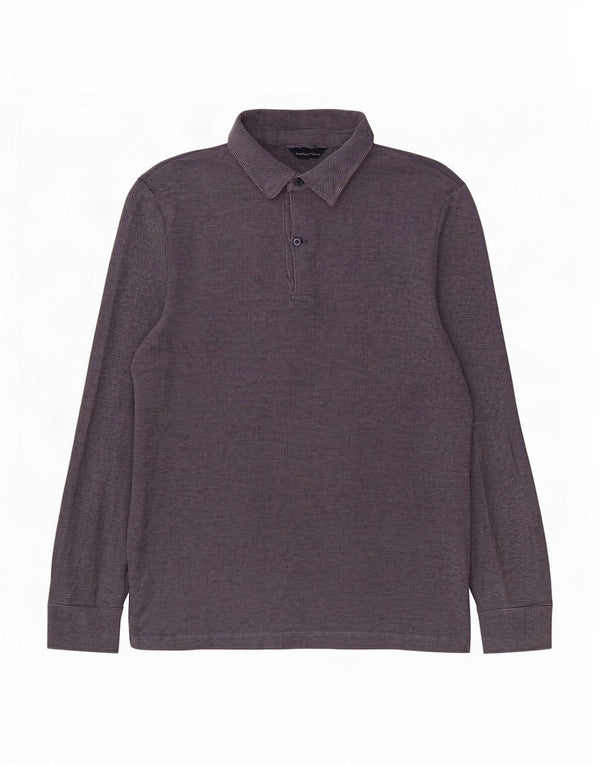 Massimo Dutti Mens Long Sleeve Polo Shirt Medium Navy Blue