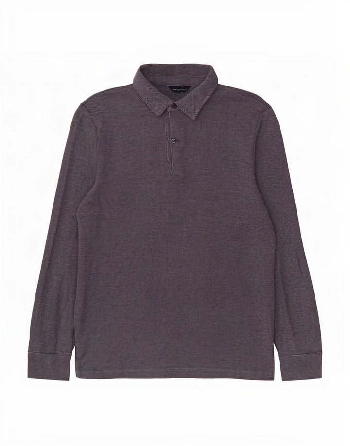 Massimo Dutti Mens Long Sleeve Polo Shirt Medium Navy Blue