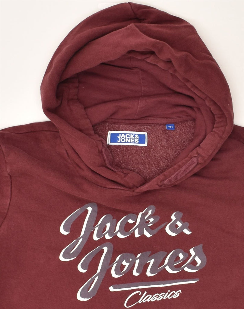 JACK & JONES Boys Graphic Hoodie Jumper 13-14 Years Burgundy Cotton | Vintage Jack & Jones | Thrift | Second-Hand Jack & Jones | Used Clothing | Messina Hembry 