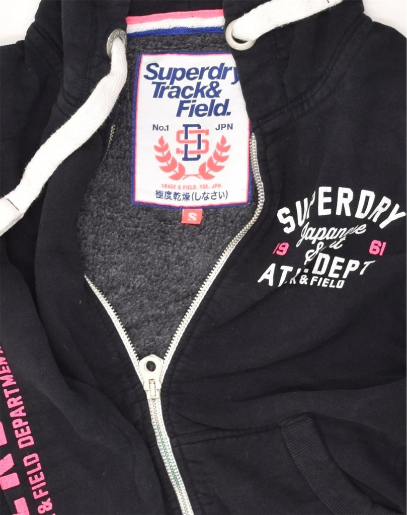 SUPERDRY Womens Graphic Zip Hoodie Sweater UK 10 Small Black Cotton | Vintage Superdry | Thrift | Second-Hand Superdry | Used Clothing | Messina Hembry 