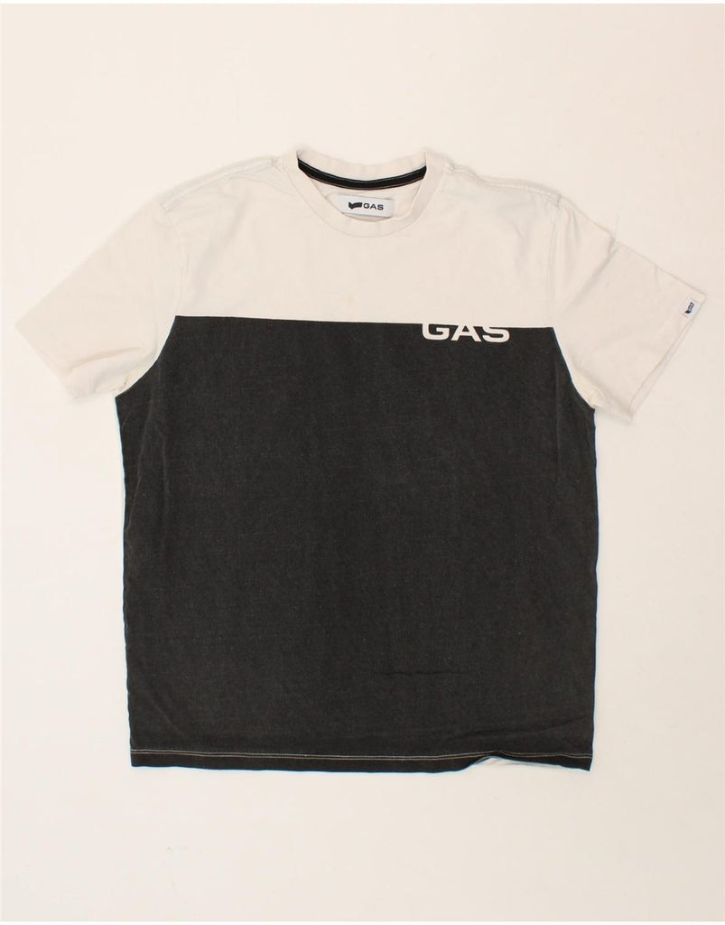 GAS Mens Graphic T-Shirt Top Medium White Colourblock Cotton Vintage Gas and Second-Hand Gas from Messina Hembry 