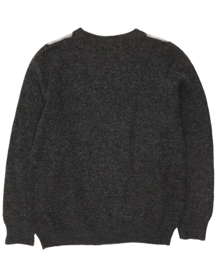 Vintage Mens Crew Neck Jumper Sweater IT 54 XL Grey Argyle/Diamond Wool