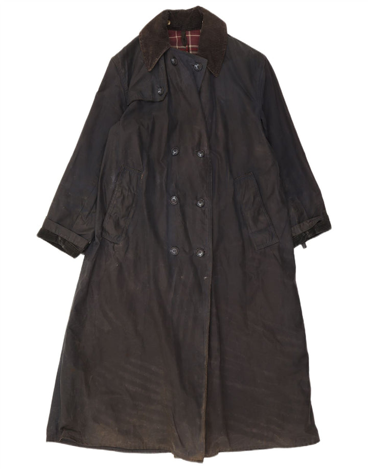 Barbour Womens Waxed Cotton Overcoat UK 12 Medium Navy Blue Cotton