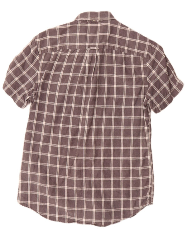 Timberland Mens Short Sleeve Slim Fit Shirt Small Grey Check Linen