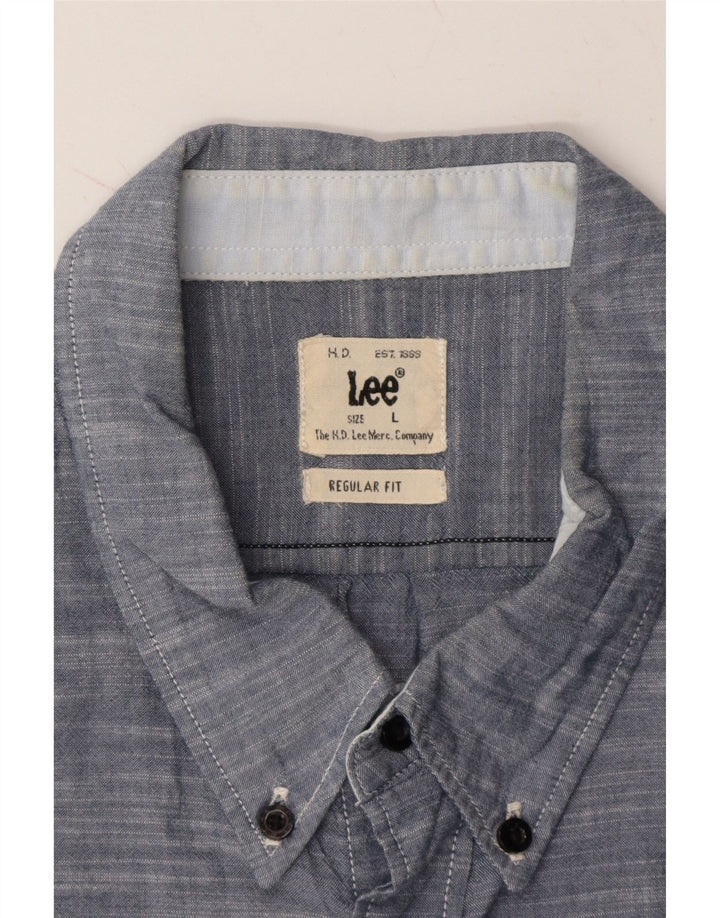 LEE Mens Regular Fit Short Sleeve Shirt Large Grey Flecked Cotton Vintage Lee and Second-Hand Lee from Messina Hembry 
