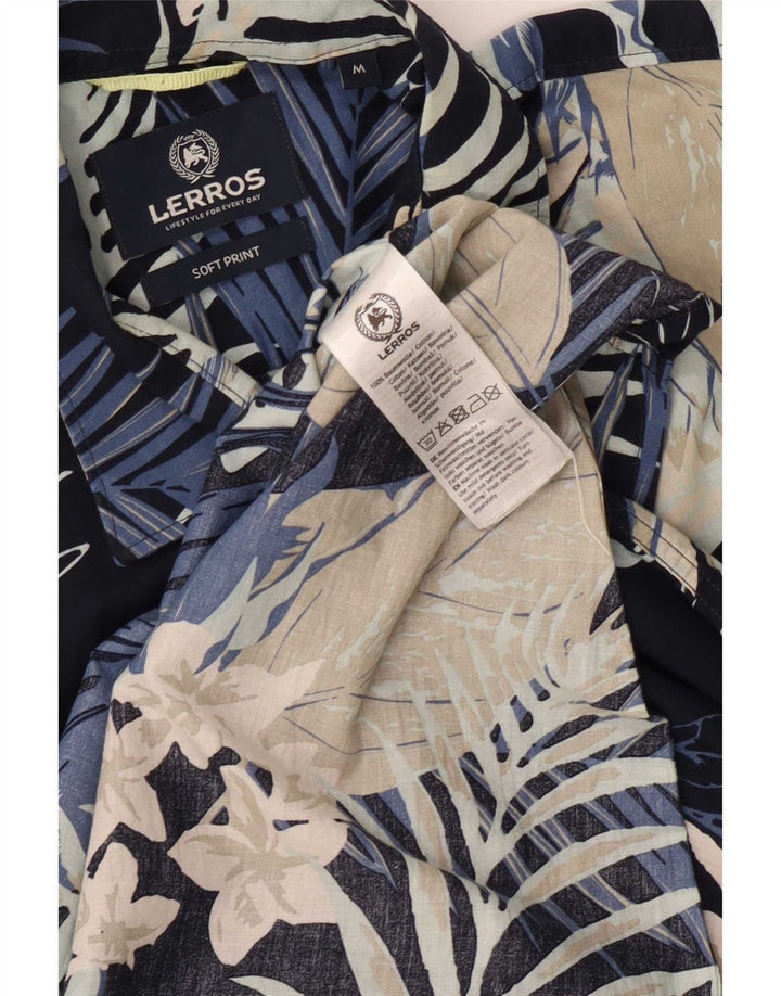 Lerros Mens Short Sleeve Shirt Medium Navy Blue Floral Cotton