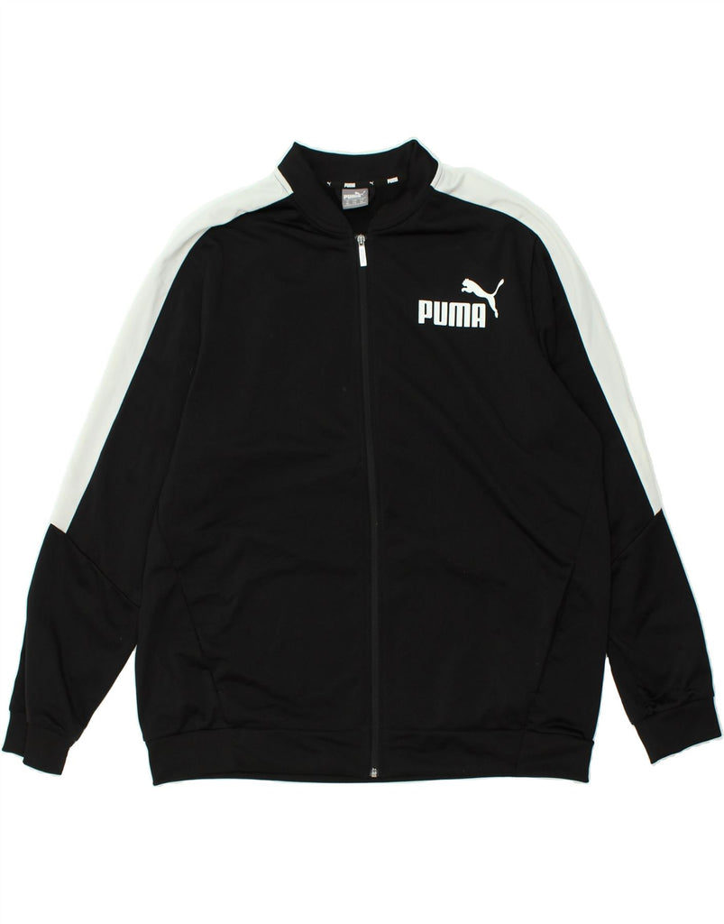 PUMA Mens Graphic Tracksuit Top Jacket 2XL Black Colourblock Polyester | Vintage Puma | Thrift | Second-Hand Puma | Used Clothing | Messina Hembry 