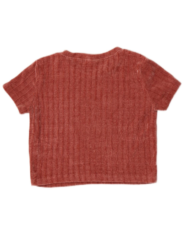 Zara Womens Trafaluc Crop Velour T-Shirt Top UK 12 Medium Red Polyester