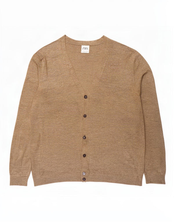 Zara Mens Cardigan Sweater Large Beige