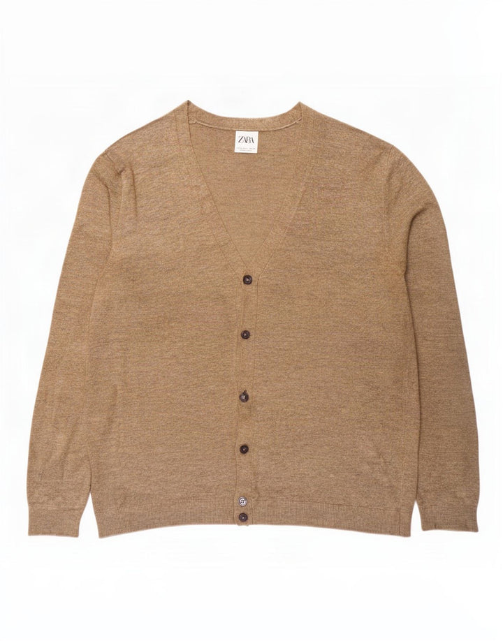 Zara Mens Cardigan Sweater Large Beige