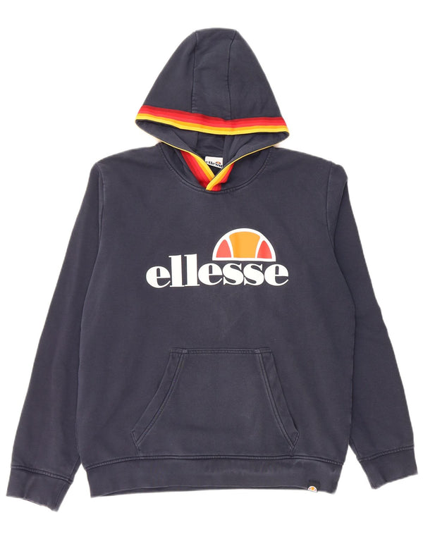 ELLESSE Boys Graphic Hoodie Jumper 15-16 Years Navy Blue Cotton