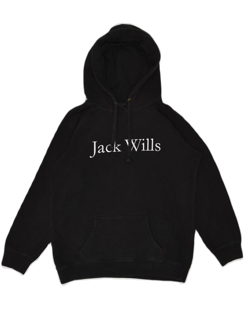 JACK WILLS Womens Graphic Hoodie Jumper UK 12 Medium  Black Cotton | Vintage Jack Wills | Thrift | Second-Hand Jack Wills | Used Clothing | Messina Hembry 