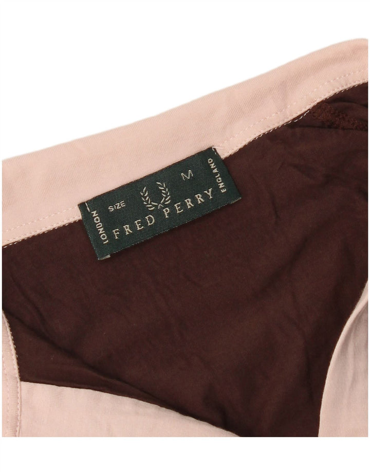 Fred Perry Womens Polo Shirt UK 12 Medium Brown Colourblock