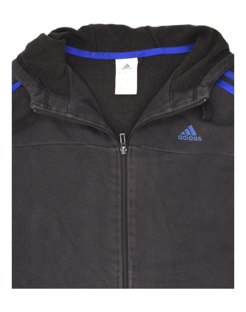 ADIDAS Womens Zip Hoodie Sweater UK 12/14 Medium Black Cotton | Vintage Adidas | Thrift | Second-Hand Adidas | Used Clothing | Messina Hembry 