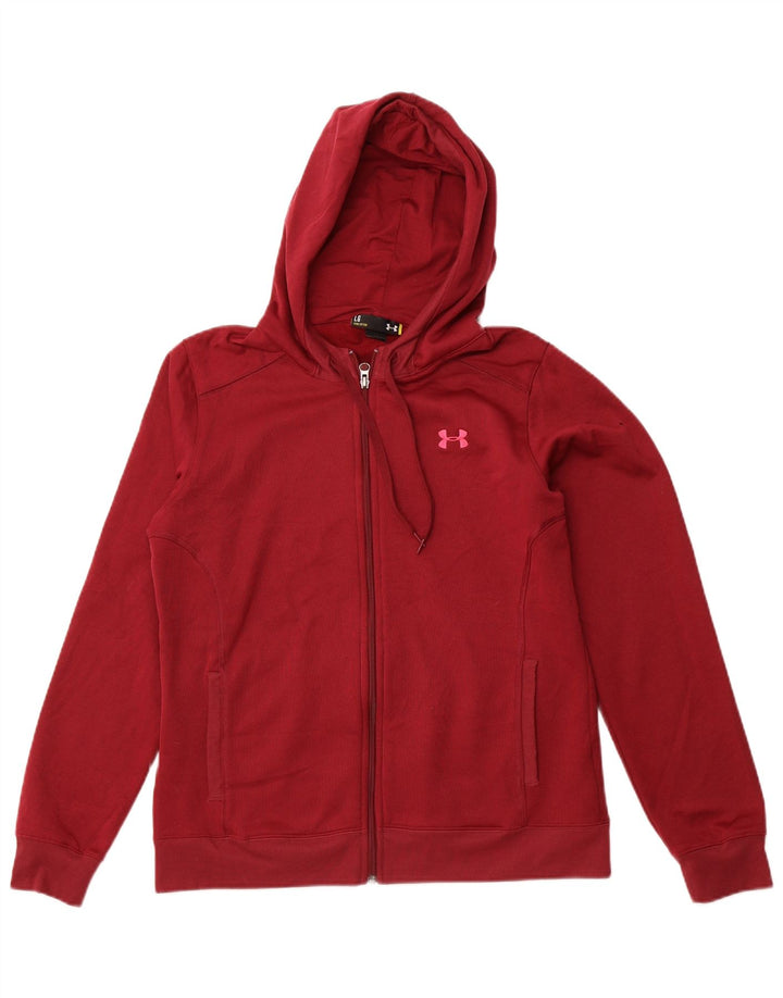 UNDER ARMOUR Womens Zip Hoodie Sweater UK 16 Large Burgundy Polyester