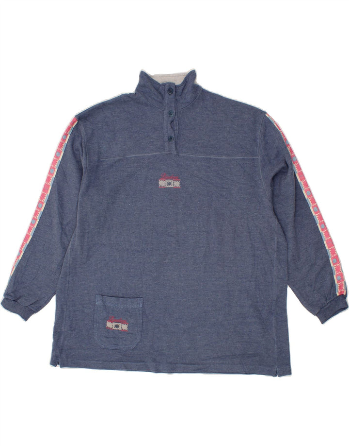 DIADORA Womens Button Neck Sweatshirt Jumper UK 16 Large Blue Colourblock Vintage Diadora and Second-Hand Diadora from Messina Hembry 