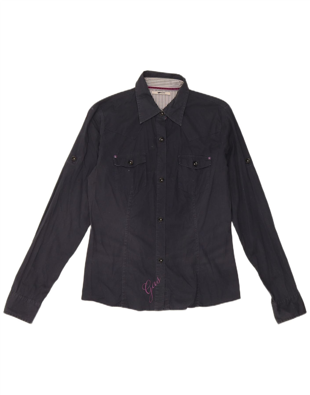 Gas Womens Shirt UK 12 Medium Navy Blue Cotton