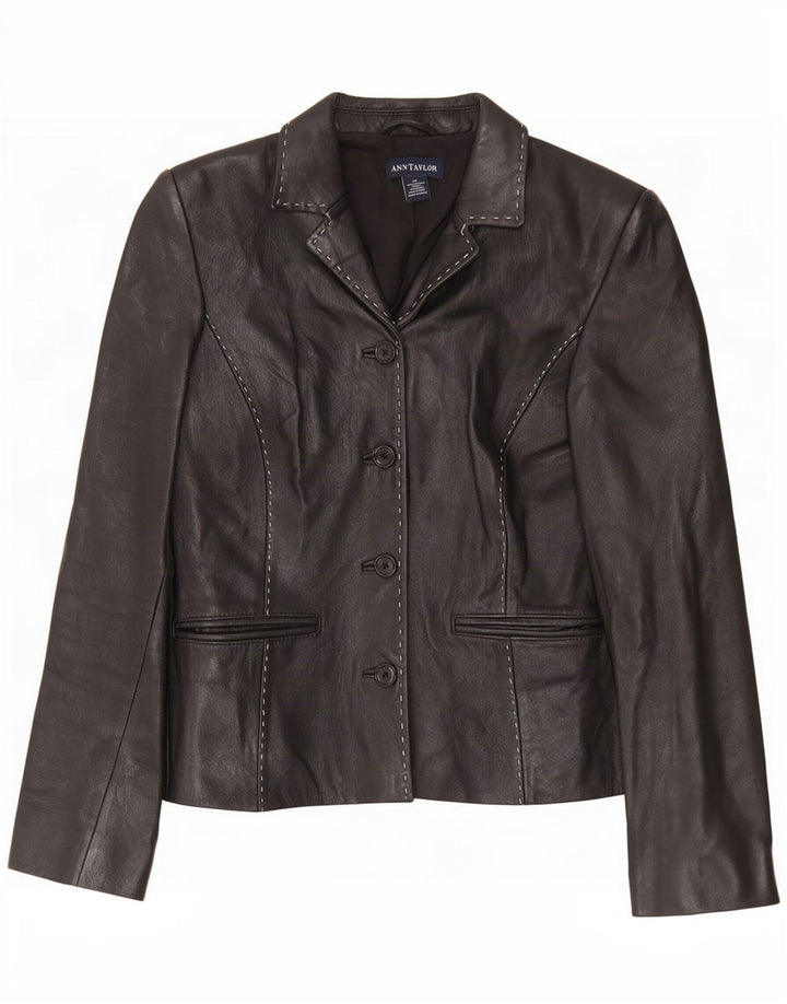 Ann Taylor Womens 4 Button Leather Blazer Jacket UK 6 XS Black