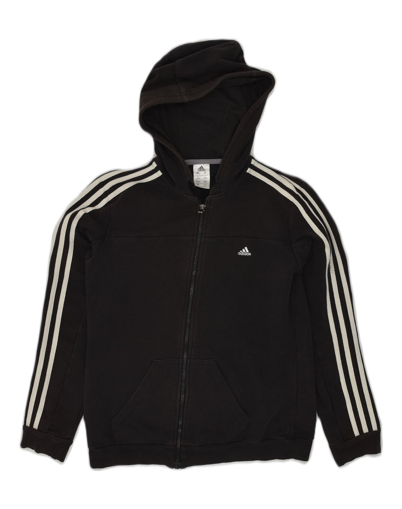 ADIDAS Womens Zip Hoodie Sweater UK 8/10 Small Black Striped Cotton | Vintage Adidas | Thrift | Second-Hand Adidas | Used Clothing | Messina Hembry 