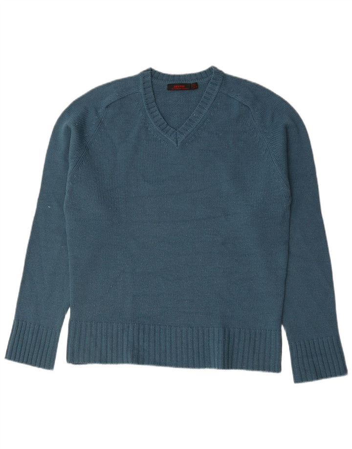 Zara Mens V-Neck Jumper Sweater Large Blue Acrylic