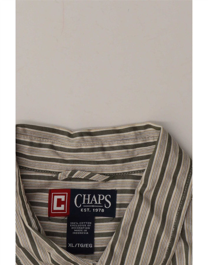 Chaps Mens Shirt XL Green Striped Cotton
