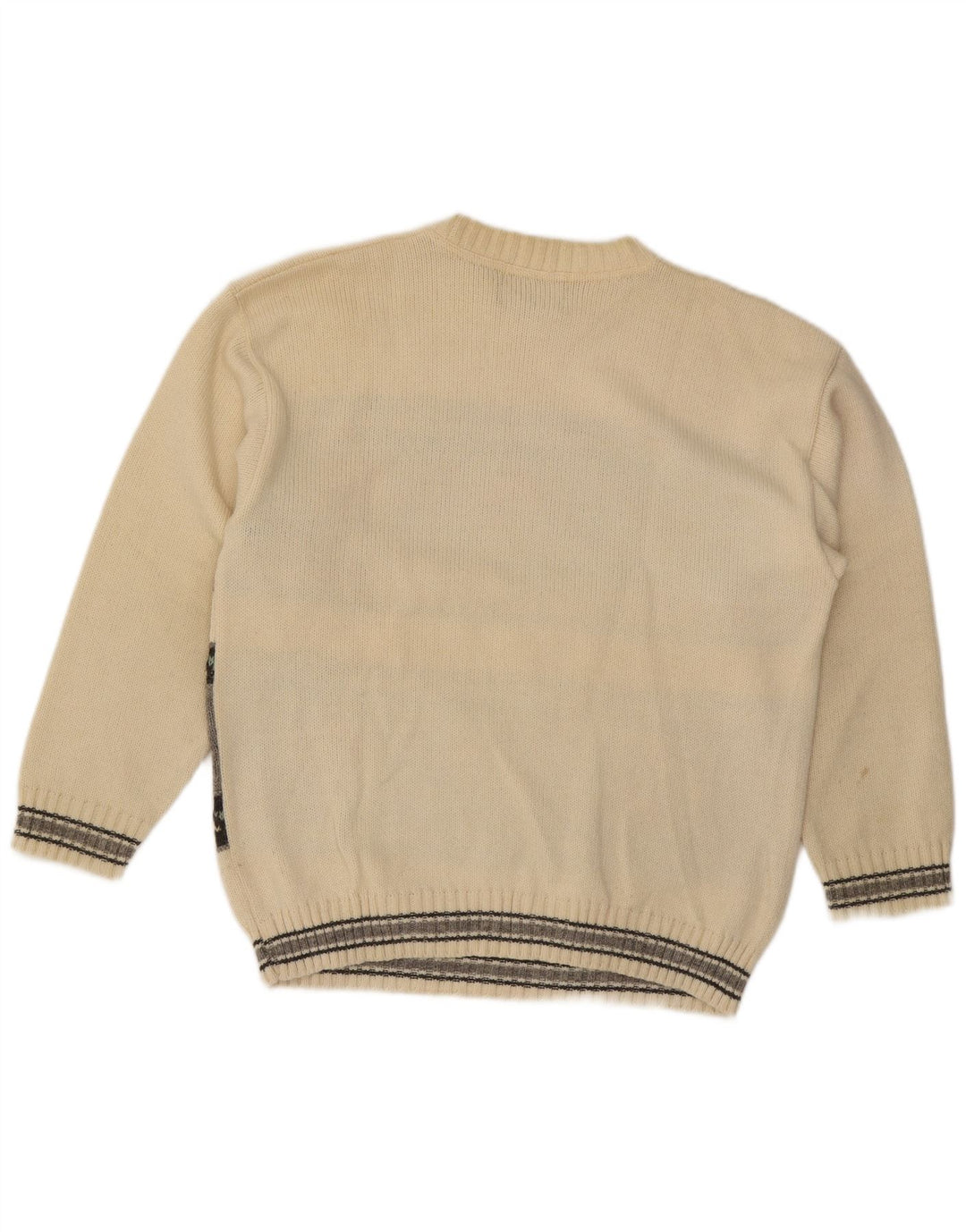 Tobia System Mens Crew Neck Jumper Sweater Medium Beige Geometric