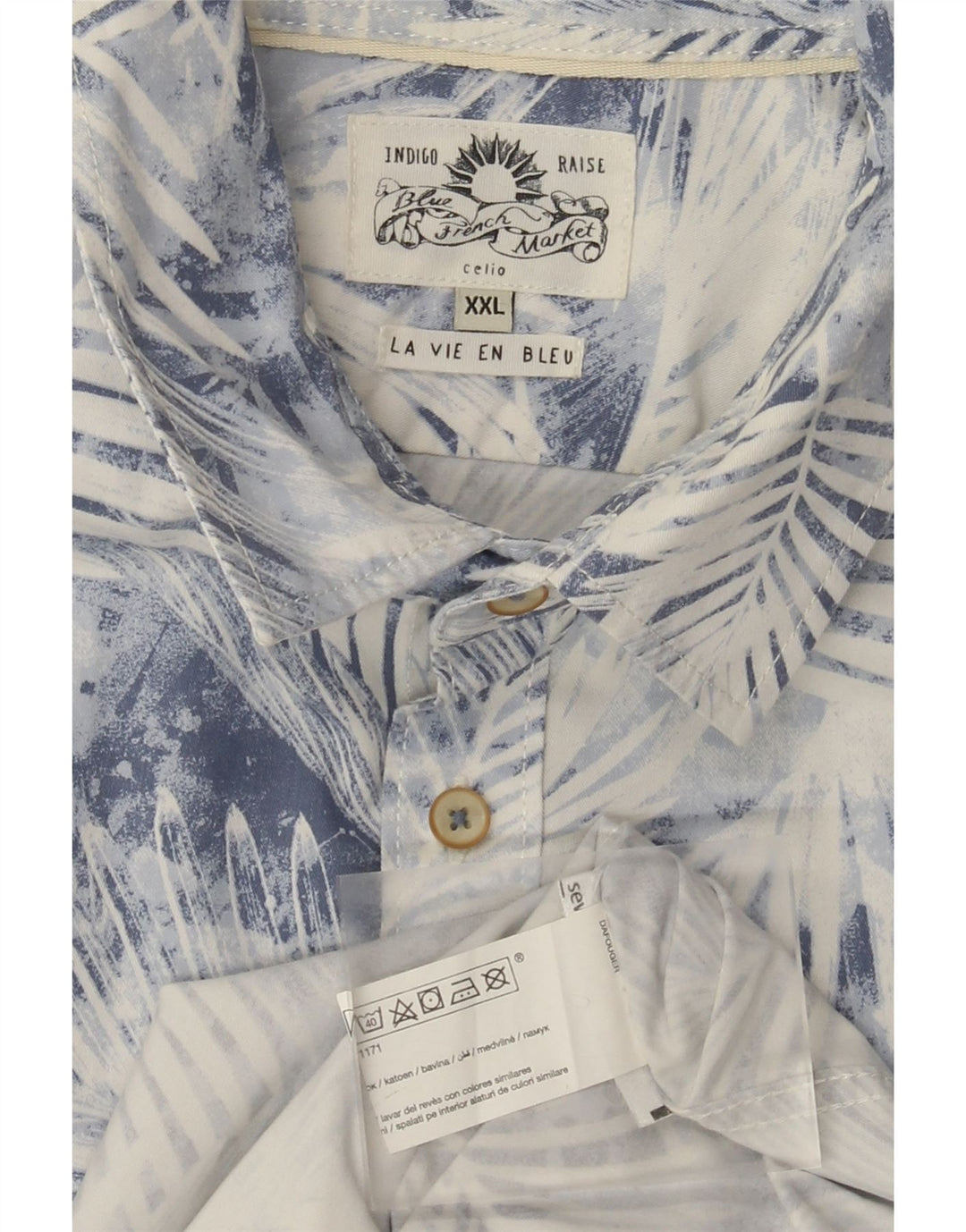 Celio Mens Short Sleeve Shirt 2XL Blue Floral Cotton
