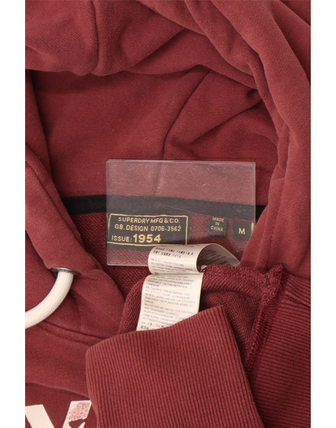 Superdry Mens Graphic Hoodie Jumper Medium Burgundy Cotton
