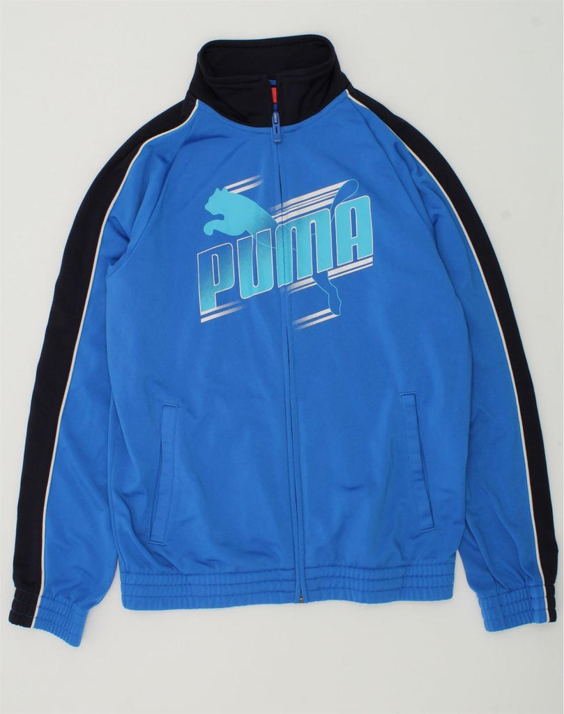 PUMA Boys Graphic Tracksuit Top Jacket 11-12 Years Large Blue Polyester | Vintage Puma | Thrift | Second-Hand Puma | Used Clothing | Messina Hembry 