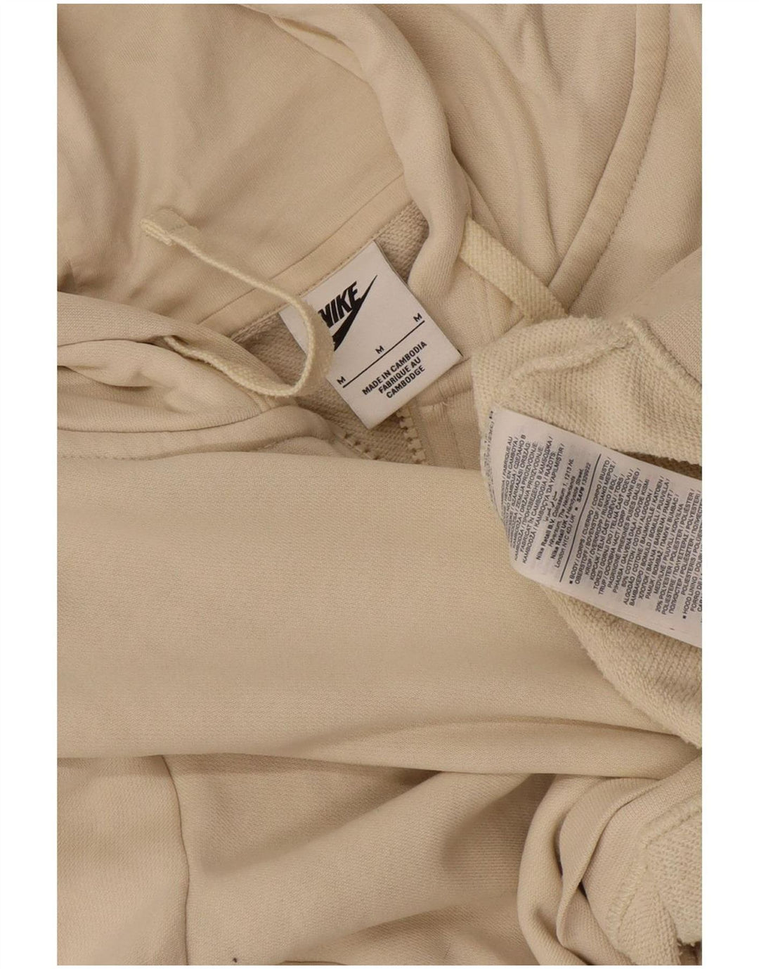 Nike Womens Zip Hoodie Sweater UK 14 Medium Beige Cotton