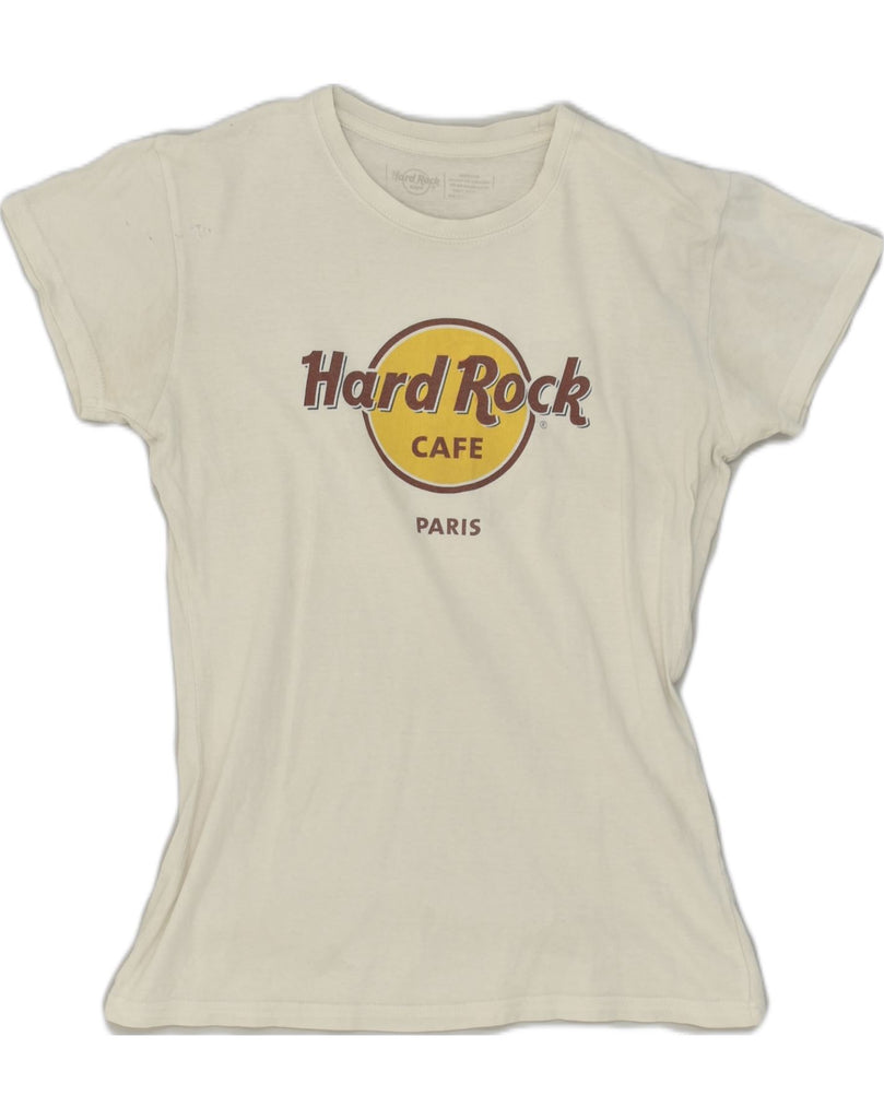 HARD ROCK CAFE Womens Paris Graphic T-Shirt Top UK 12 Medium White Cotton | Vintage Hard Rock Cafe | Thrift | Second-Hand Hard Rock Cafe | Used Clothing | Messina Hembry 