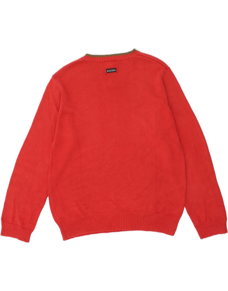 WOOLRICH Mens V-Neck Jumper Sweater Large Red Cotton | Vintage Woolrich | Thrift | Second-Hand Woolrich | Used Clothing | Messina Hembry 