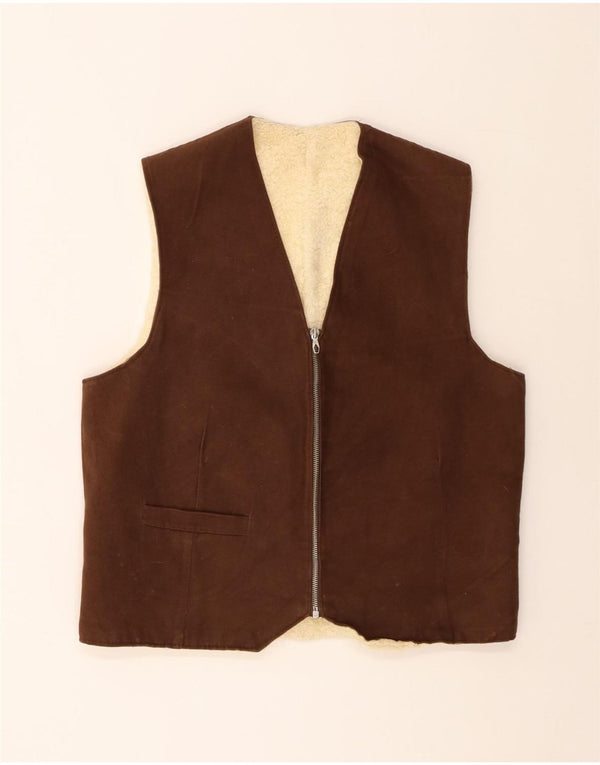 Vintage Mens Shearling Gilet UK 38 Medium Brown