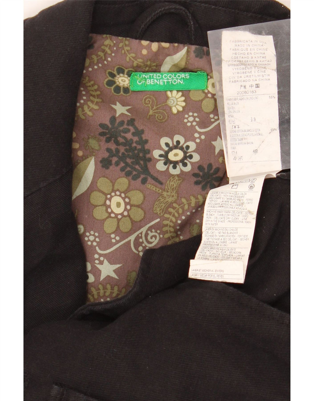 BENETTON Mens 3 Button Blazer Jacket IT 48 Medium Black Linen