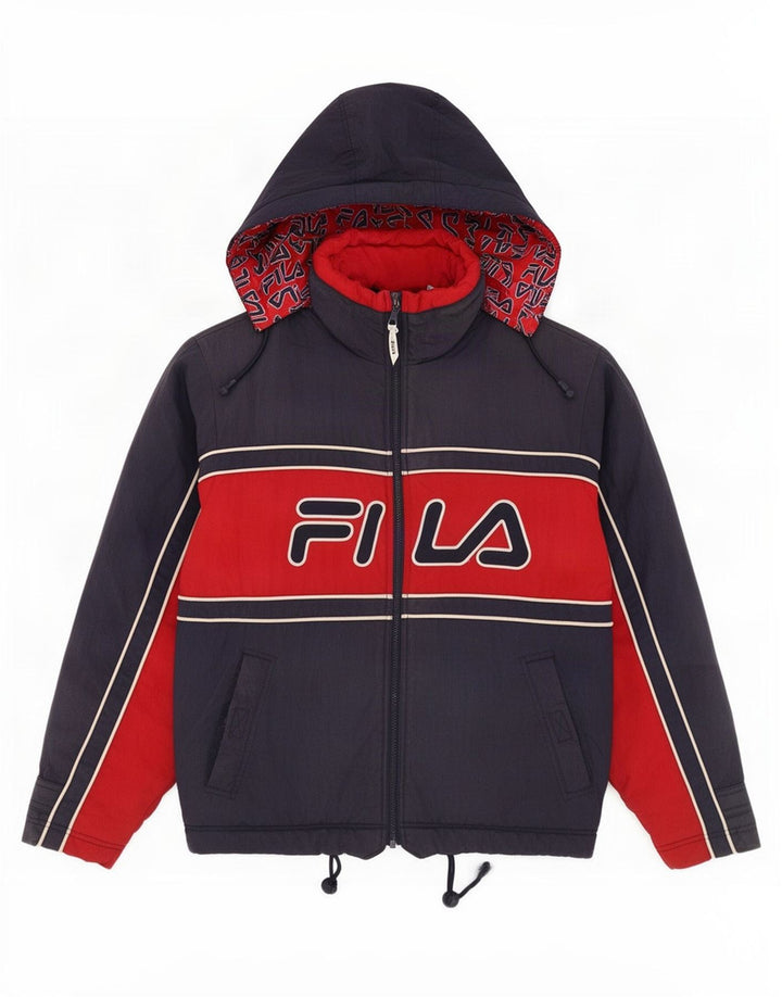 Fila Mens Hooded Windbreaker Jacket IT 48 Medium Navy Blue Colourblock